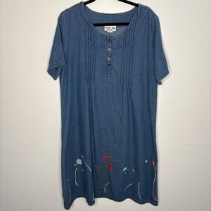 Country Store Embroidered Denim Cottagecore Grannycore Teacher Maxi Dress Sz L